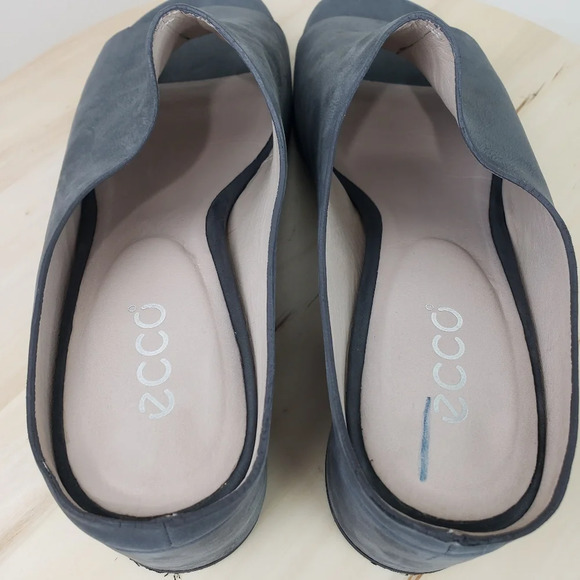 Ecco Women’s Size 10 Round Chunky Heel Slide Sandal Gray Leather Suede Open Toe - Picture 7 of 14